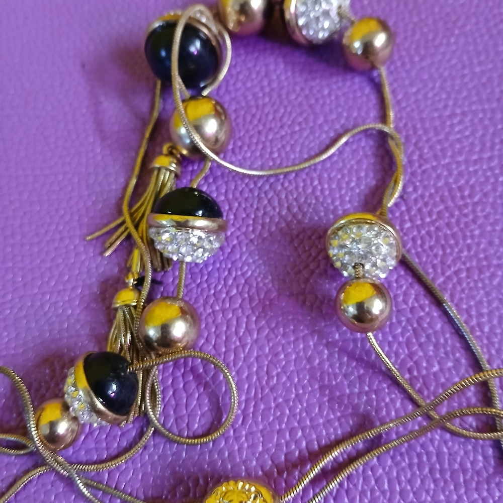 Gold Tone Statement Necklace Adjustable Tassel Ch… - image 6